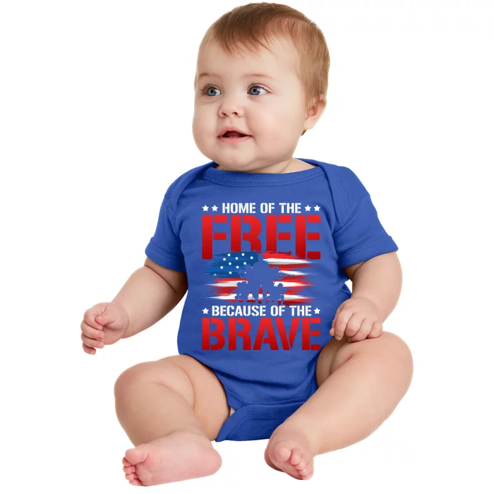 Home Of The Free Because Of The Brave Veteran Proud Soldier Funny Gift Baby Bodysuit