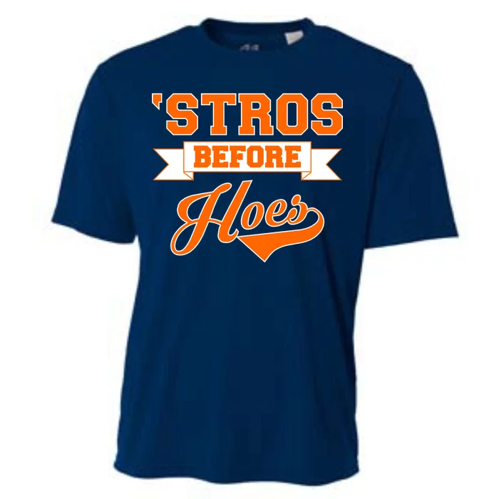 Houston 'Stros Before Hoes Baseball Script Cooling Performance Crew T-Shirt