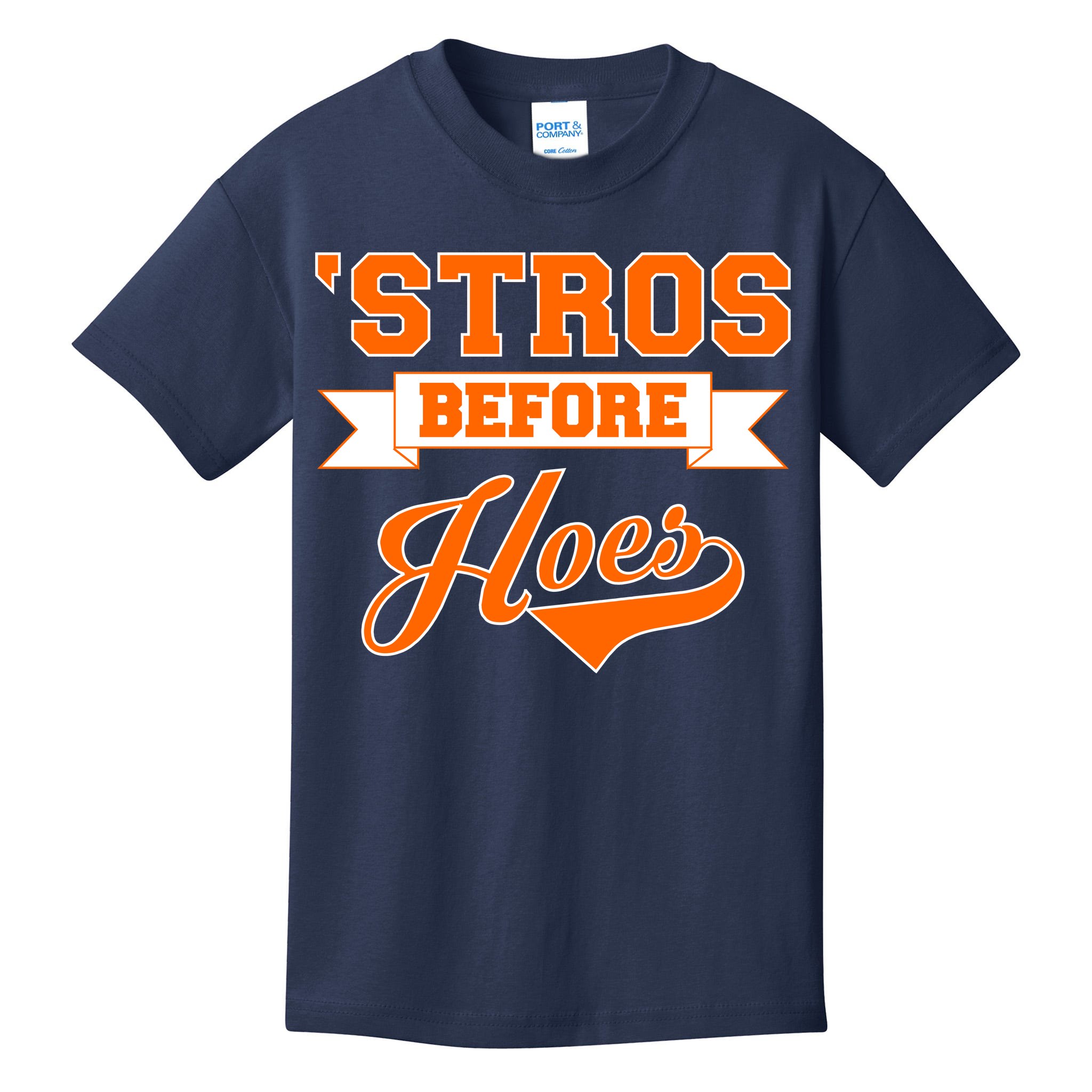 Houston 'Stros Before Hoes Baseball Script Kids T-Shirt