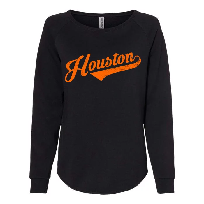 Houston, Texas City Vintage Baseball Script Womens California Wash Sweatshirt