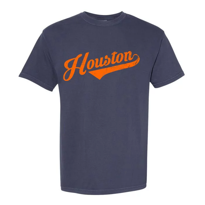 Houston, Texas City Vintage Baseball Script Garment-Dyed Heavyweight T-Shirt