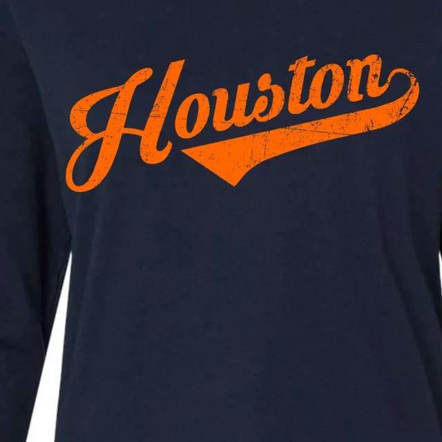 Houston, Texas City Vintage Baseball Script Womens Cotton Relaxed Long Sleeve T-Shirt