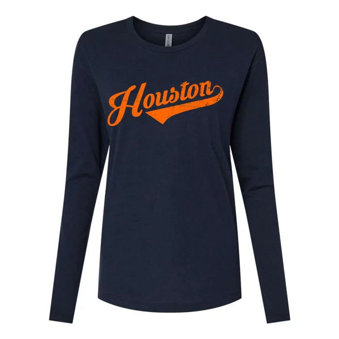 Houston, Texas City Vintage Baseball Script Womens Cotton Relaxed Long Sleeve T-Shirt