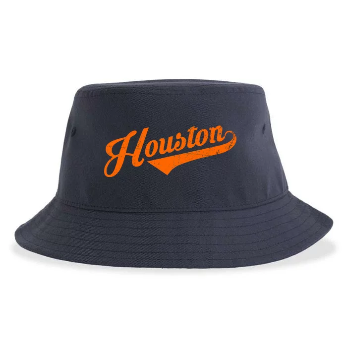 Houston, Texas City Vintage Baseball Script Sustainable Bucket Hat