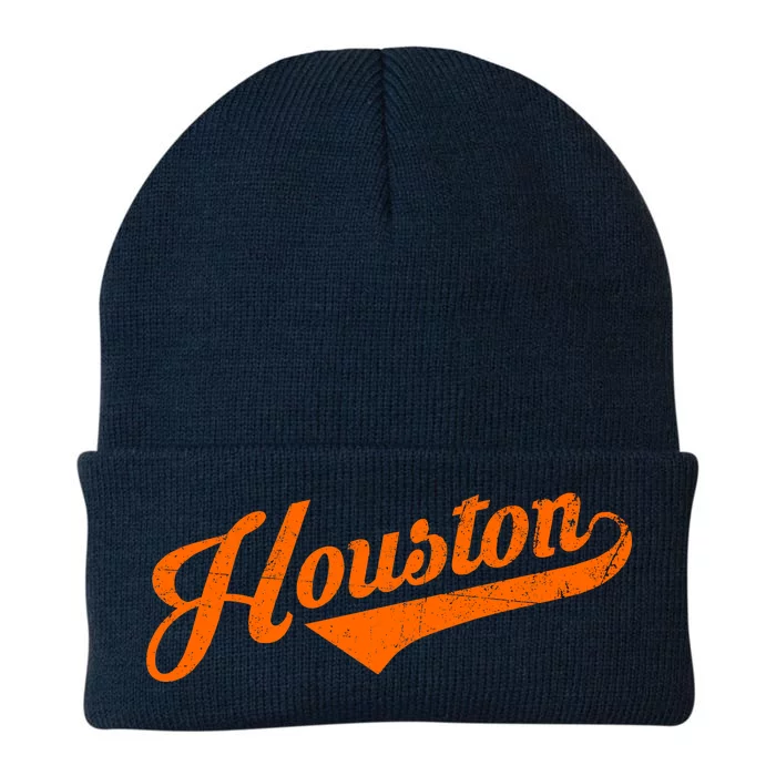 Houston, Texas City Vintage Baseball Script Knit Cap Winter Beanie