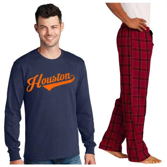 Houston, Texas City Vintage Baseball Script Long Sleeve Pajama Set