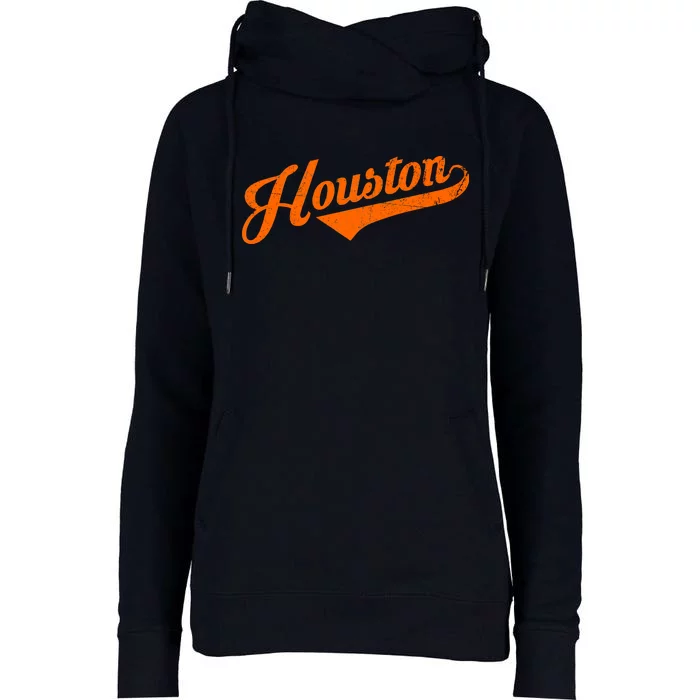 Houston, Texas City Vintage Baseball Script Womens Funnel Neck Pullover Hood