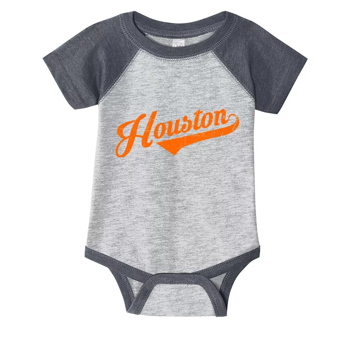 Houston, Texas City Vintage Baseball Script Infant Baby Jersey Bodysuit