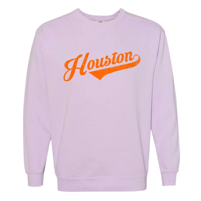 Houston, Texas City Vintage Baseball Script Garment-Dyed Sweatshirt