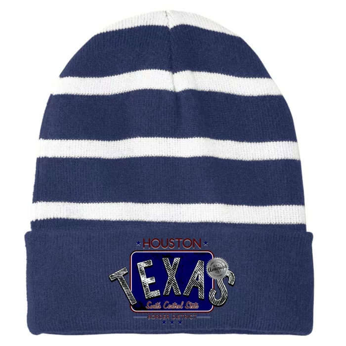 Houston Texas Land of the Free Logo Striped Beanie with Solid Band