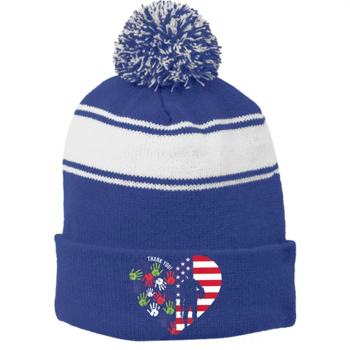 Honoring Our Veterans Day Thank You For Your Service Stripe Pom Pom Beanie