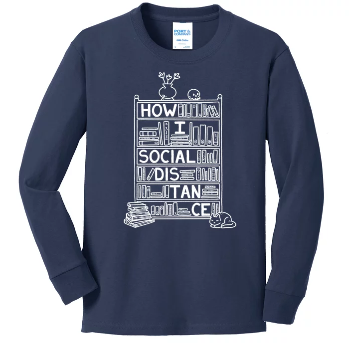 How I Social Distance Book Lover Kids Long Sleeve Shirt