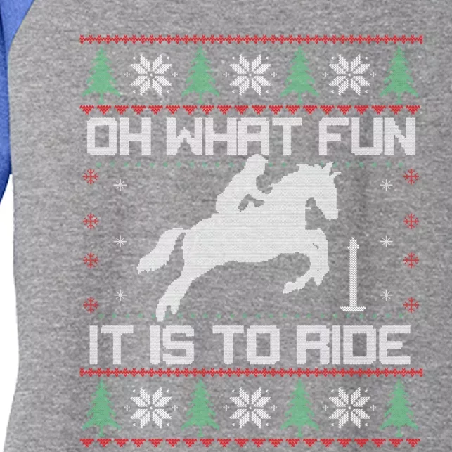 Horse Oh What Fun It Is To Ride Christmas Xmas Ugly Christmas Women's Tri-Blend 3/4-Sleeve Raglan Shirt