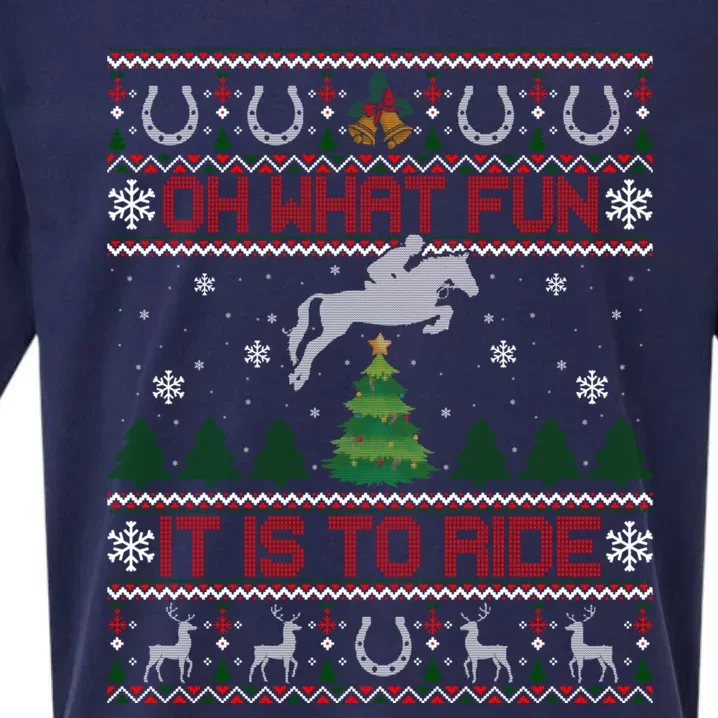 Horse Oh What Fun It Is To Ride Christmas Xmas Ugly Christmas Sueded Cloud Jersey T-Shirt