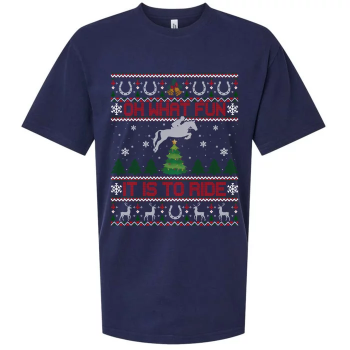 Horse Oh What Fun It Is To Ride Christmas Xmas Ugly Christmas Sueded Cloud Jersey T-Shirt