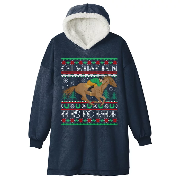 Horse Oh What Fun It Is To Ride Christmas Xmas Ugly Christmas Hooded Wearable Blanket