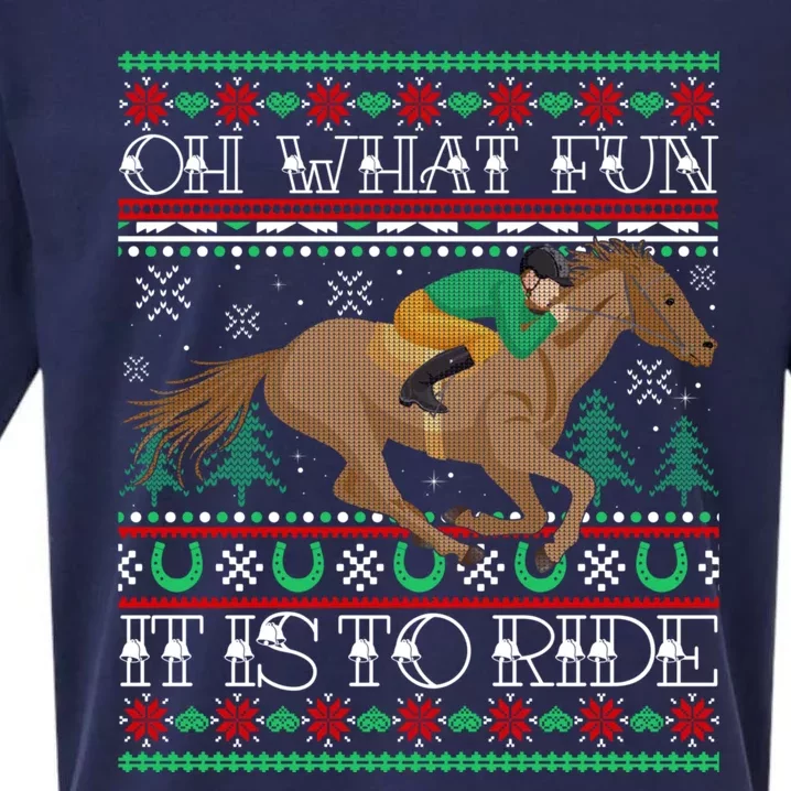 Horse Oh What Fun It Is To Ride Christmas Xmas Ugly Christmas Sueded Cloud Jersey T-Shirt