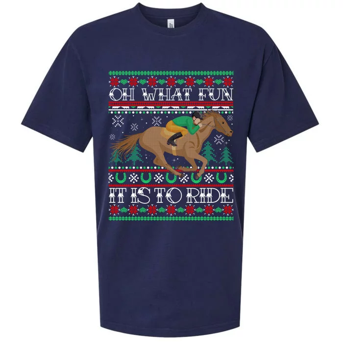 Horse Oh What Fun It Is To Ride Christmas Xmas Ugly Christmas Sueded Cloud Jersey T-Shirt