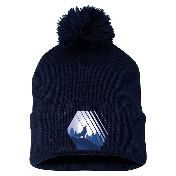 Howling Wolf Pom Pom 12in Knit Beanie