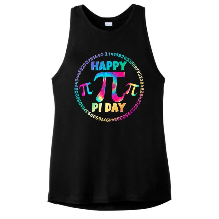 Happy Pi 3.14 Day Rainbow Tie Dye Ladies Tri-Blend Wicking Tank