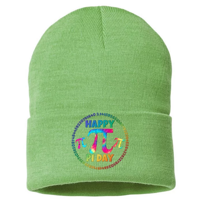 Happy Pi 3.14 Day Rainbow Tie Dye Sustainable Knit Beanie