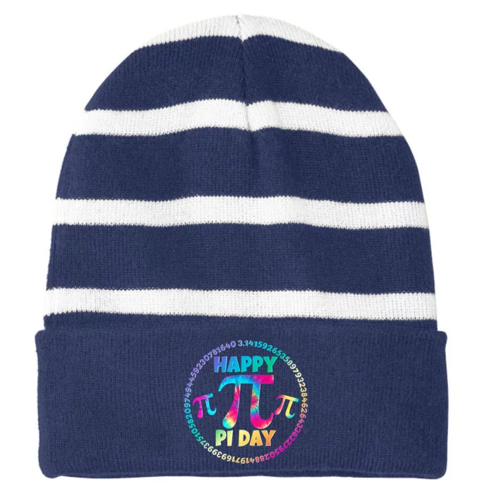 Happy Pi 3.14 Day Rainbow Tie Dye Striped Beanie with Solid Band