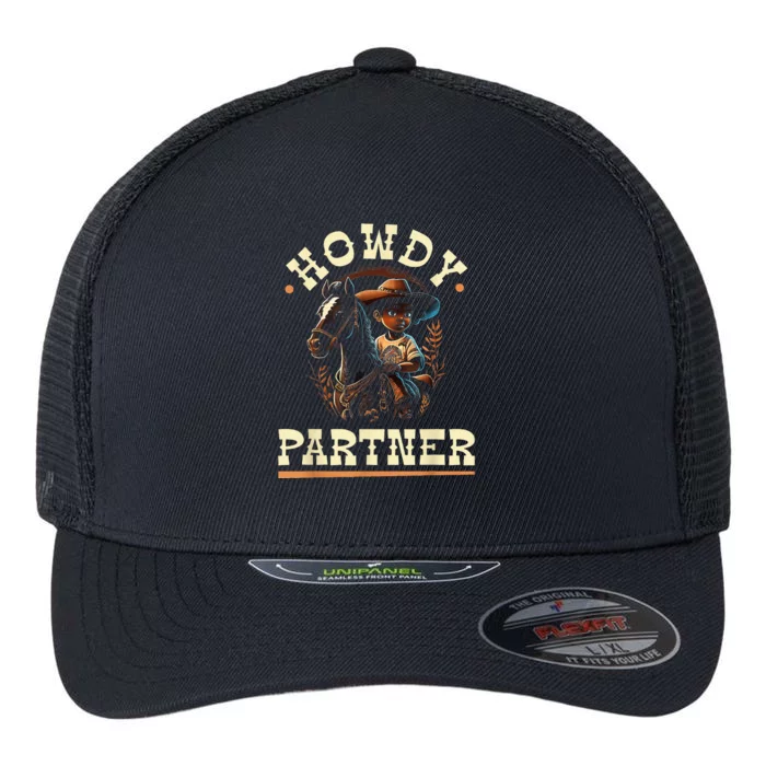 Howdy Partner African American Rodeo Cowboy Flexfit Unipanel Trucker Cap