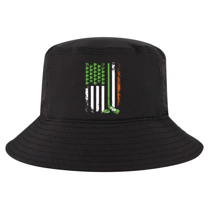 Hockey Player America Flag Saint Patrick's Day Ice Hockey Lover Gift Idea Cool Comfort Performance Bucket Hat