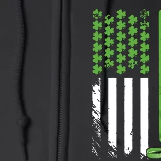 Hockey Player America Flag Saint Patrick's Day Ice Hockey Lover Gift Idea Full Zip Hoodie