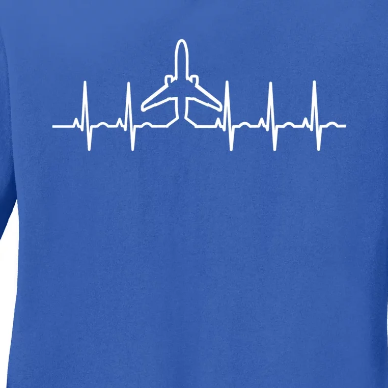 Heartbeat Pilot Aviation Airplane Aircraft Christmas Gift Funny Gift Ladies Long Sleeve Shirt