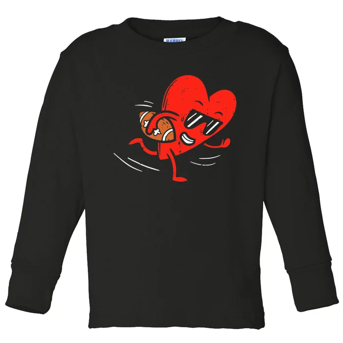 Heart Playing American Football Valentines Day Sports Boys Toddler Long Sleeve Shirt