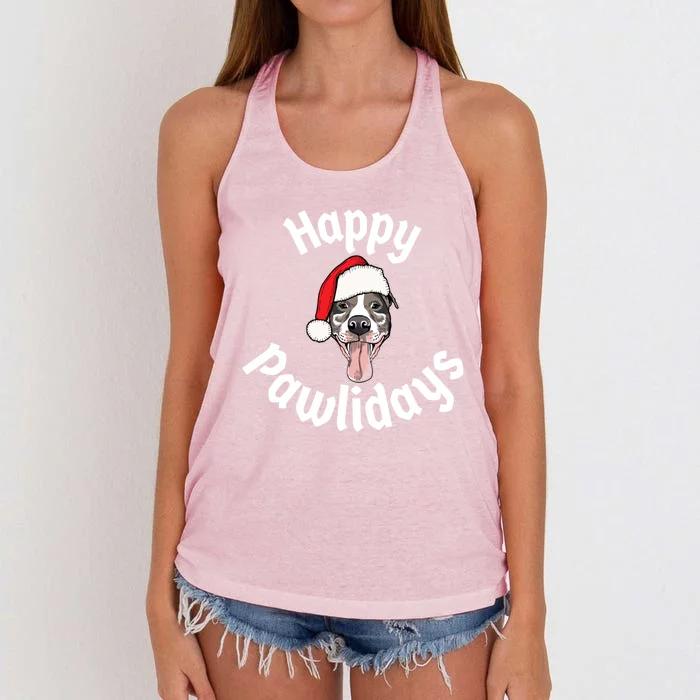 Happy Pawlidays And Merry Pitmas Pitbull Christmas Meaningful Gift Women's Knotted Racerback Tank