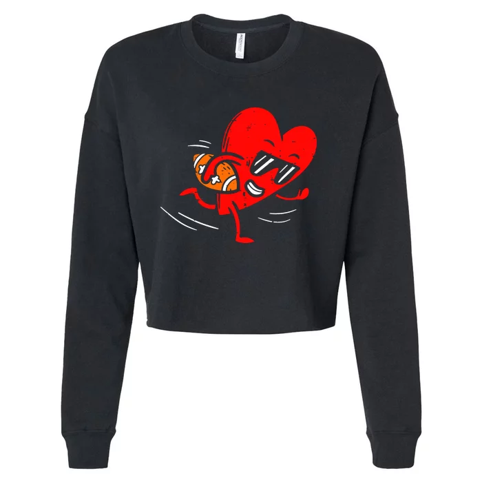 Heart Playing American Football Valentines Day Sports Cropped Pullover Crew