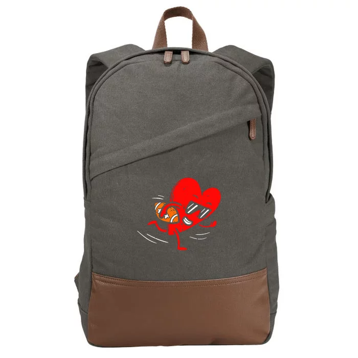 Heart Playing American Football Valentines Day Sports Cotton Canvas Backpack