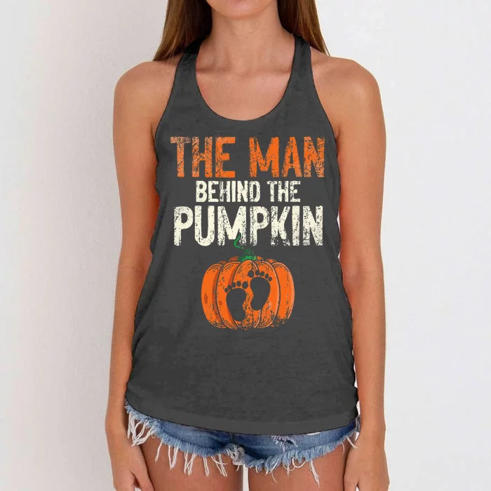 Halloween Pregnancy Announcement The Man Behind The Pumpkin Women's Knotted Racerback Tank