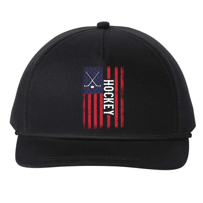 Hockey Puck And Sticks Ice Hockey Cute Gift American Flag Cool Gift Snapback Five-Panel Rope Hat