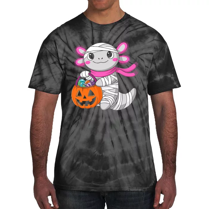 Halloween Pumpkin Axolotl Mummy Tie-Dye T-Shirt