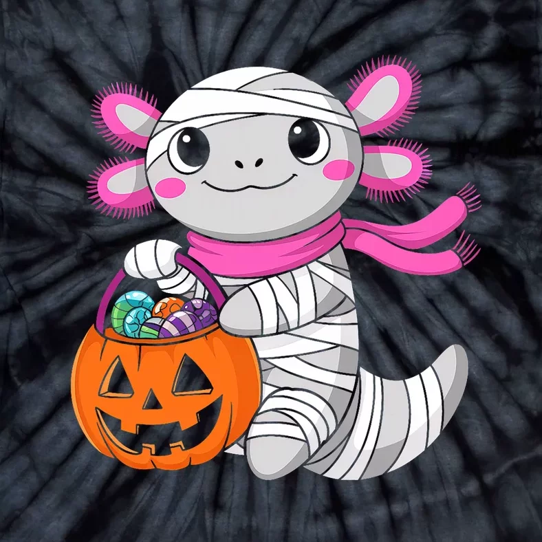 Halloween Pumpkin Axolotl Mummy Tie-Dye T-Shirt