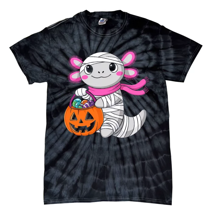 Halloween Pumpkin Axolotl Mummy Tie-Dye T-Shirt