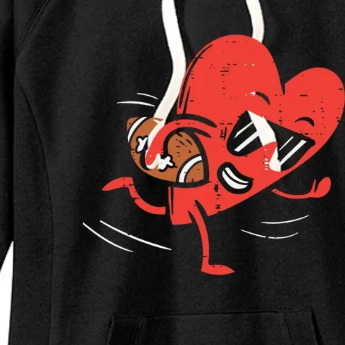 Heart Playing American Football Valentines Day Sports Gift Women's Fleece Hoodie