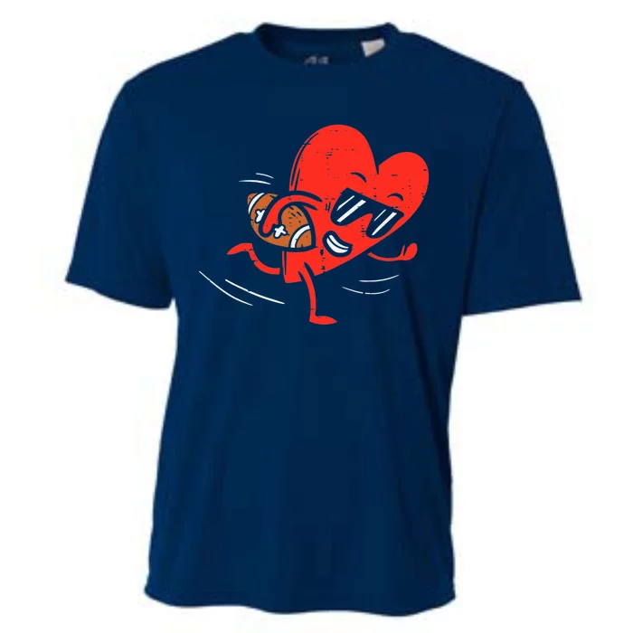 Heart Playing American Football Sports Valentines Day Boy Cooling Performance Crew T-Shirt