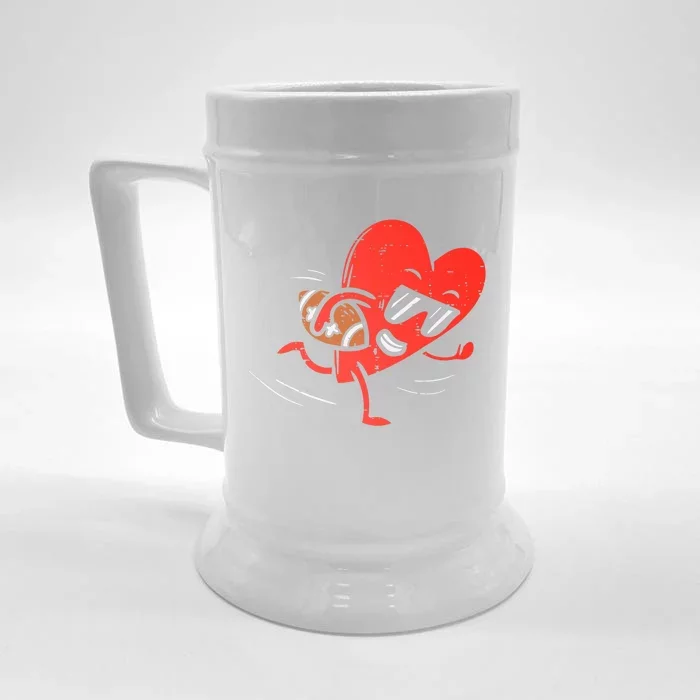 Heart Playing American Football Sports Valentines Day Boy Front & Back Beer Stein