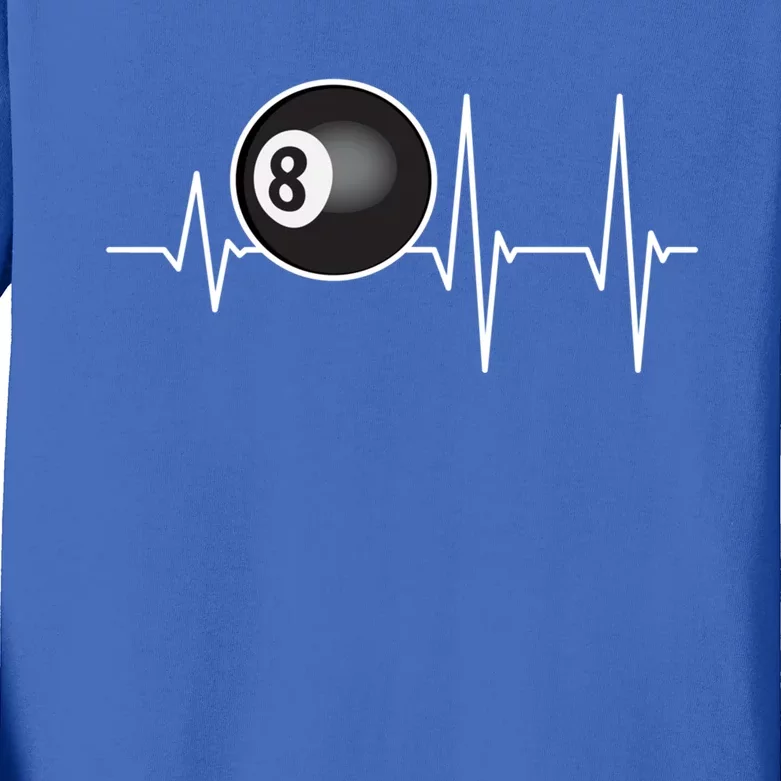 Heartbeat Pool Billiard Funny Gift Players And Sports Fan Gift Kids Long Sleeve Shirt