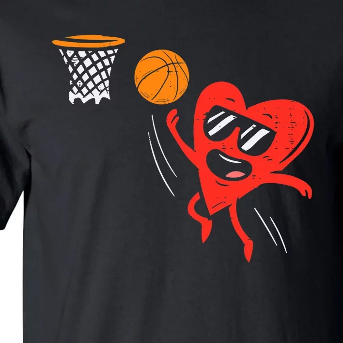 Heart Playing Basketball Cute Valentines Day Sports Boys Tall T-Shirt