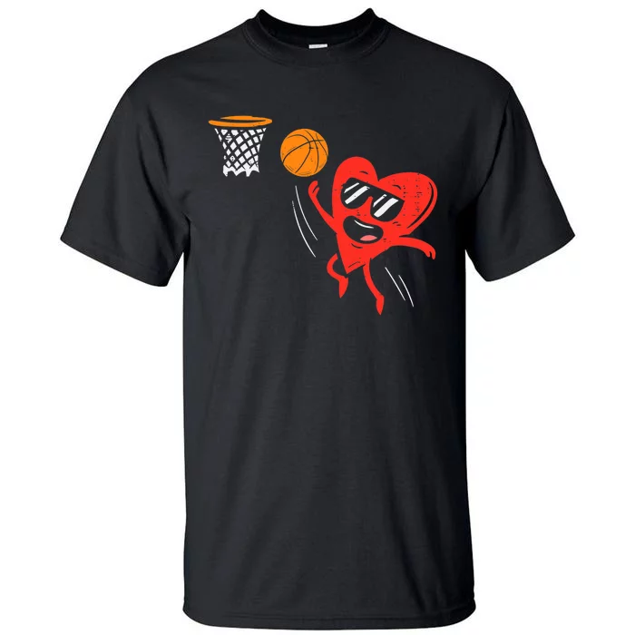 Heart Playing Basketball Cute Valentines Day Sports Boys Tall T-Shirt