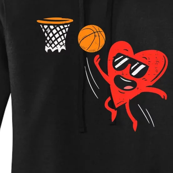 Heart Playing Basketball Cute Valentines Day Sports Boys Women's Pullover Hoodie