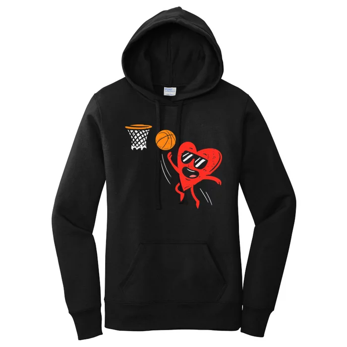 Heart Playing Basketball Cute Valentines Day Sports Boys Women's Pullover Hoodie