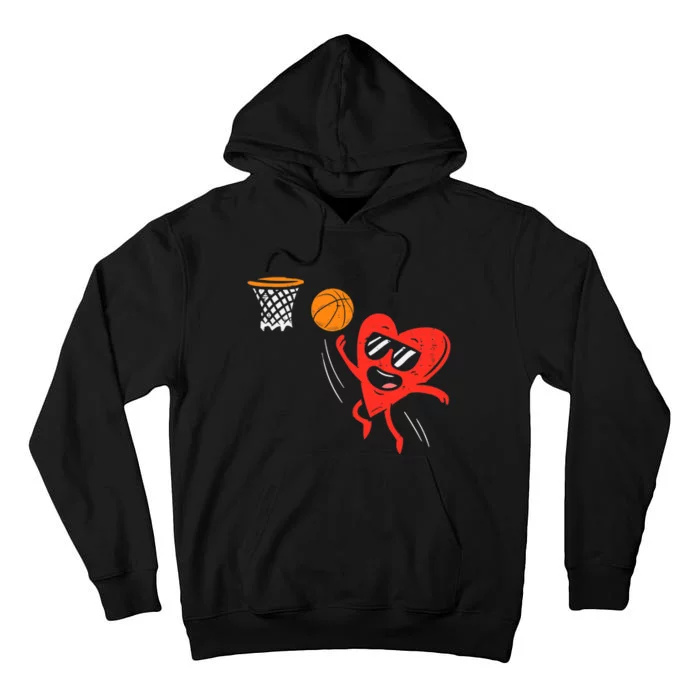 Heart Playing Basketball Cute Valentines Day Sports Boys Tall Hoodie