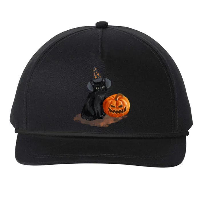 Halloween Pumpkin Black Cat Snapback Five-Panel Rope Hat