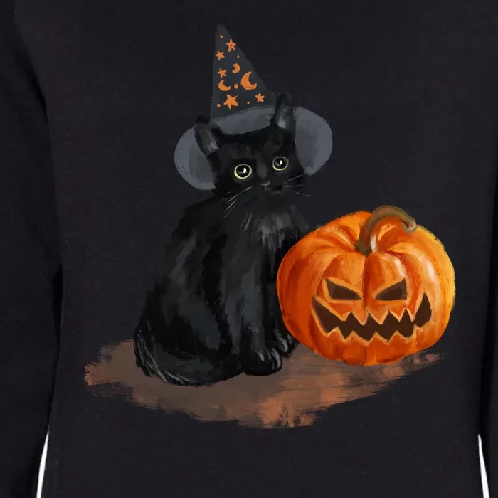 Halloween Pumpkin Black Cat Womens California Wash Sweatshirt